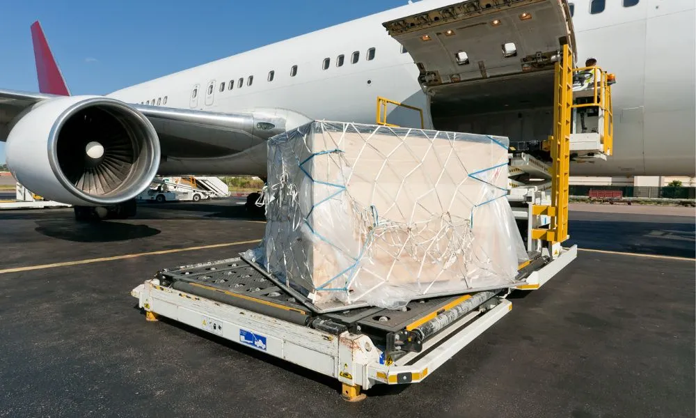 Air cargo containers ready for loading at the terminal